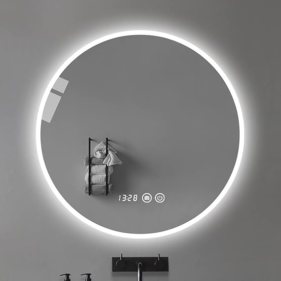 REIFNA Bathroom Mirror with LED Lightsm,with Dimming Function,3 Colors Light,Modern Round Bathroom Mirrors Wall Mounted,with Sensor Touch Control,Dustproof & Anti-Fog,60x60cm (Size : 70cm)