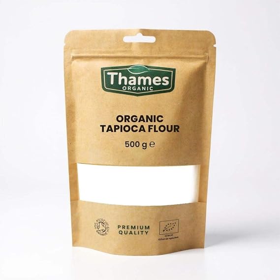 Organic Tapioca Flour - Non-GMO, Raw, Versatile, Vegan, Perfect for Baking and Thickening Sauces - Resealable Pouch for Freshness - Thames Organic 500g