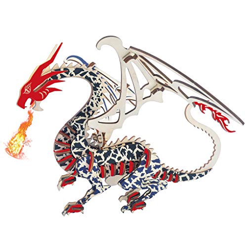 3D Wooden Puzzles Laser Engraving DIY Safe Assembly Constructor Kit Toy for Teens and Adults World Animal Mechanical 3-D Models for Self-Assembly G1 Flying Dragon