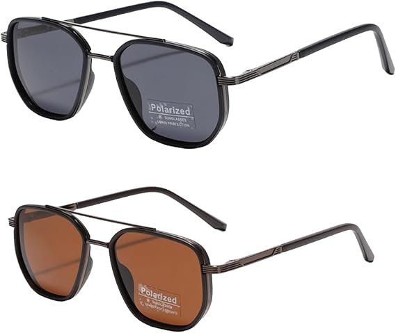 HESBITEUL Unisex Sunglasses Dual Pack: Polarized UV400 Retro Style 2 Color Options Anti-Glare Lens Beach Vacation Eyewear