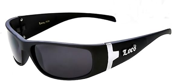 Locs Sunglasses Hardcore Black Wraparound OG Shades Chrome Logo Inlay, Small/Medium