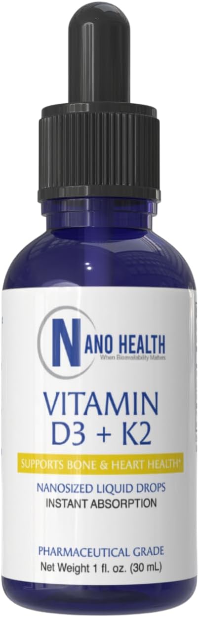 Nanoceutical Solutions Vitamin D3 + K2 Liquid Drops | 5000 IU D3 + 100 mcg K2 | Nano Sublingual | Bone, Heart & Immune Support | 30 Servings | Made in USA