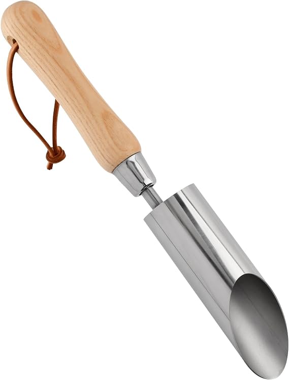 Bulb Planter Tool, 11 Inch Stainless Steel Bulb Planter with Wooden Handle