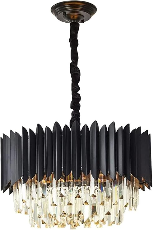 Modern Crystal Chandeliers,Black Round Chandelier Light Fixture,2-Tier Raindrop Chandelier Compatible with Dining Room Living Room Bedroom,Pendant Ceiling Light(15.7"/40cm)