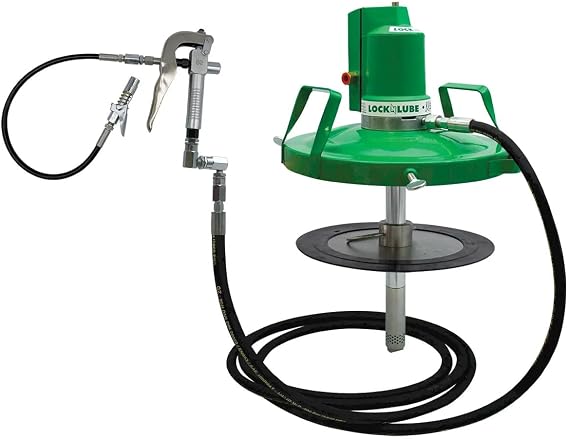LockNLube X2 Grease Pump Kit Air Powered 10,000 PSI for 5 Gal/35 lb/16 kg Pails 16 oz/min Includes Booster Gun, Z Swivel, Coupler