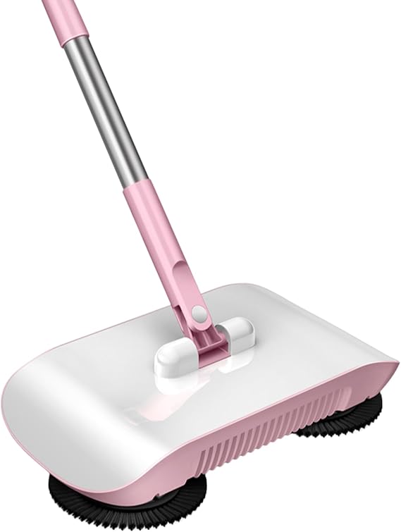Manual Vacuum Sweeper, Hand Push Sweeper,2 in 1 Hand Push Sweeper 180 Degree Rotating Sweeping Mop Crumb Sweeper Vacuum Cleaner Home Cleaning Tool for Sweeping Mopping Pink