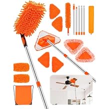 Ceiling Fan Cleaner Duster with 76" Extendable Long Handle,180 Wall Mop Cleaner for Walls/Ceiling Fans/Dust/Baseboards/Floors/Blade Blinds/dDoors Clean,Feather Duster Cleaning Kit