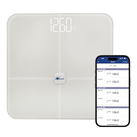 Zewa Digital Biometrics Scale | Measures 12 Body Composition Metrics | Bluetooth | Android & iOS Compatible | ITO Safety Glass | MyHealthConnected App | 397 lbs / 180 Kg Capacity | Tracks Weight, BMI, Body Fat & 12 Metrics, Bluetooth App Sync, 397 lb / 180 kg Capacity