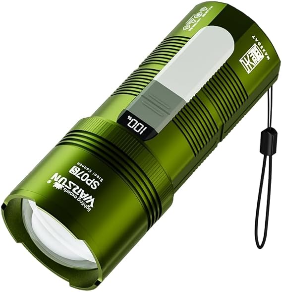 WARSUN Rechargeable Spotlight Flashlight, 2800 Lumens Long Throw Zoomable Beam with Warm Side Light & Red Emergency Light, 6000mAh Battery and Power Display for Camping, Power Outages and Outdoor Use