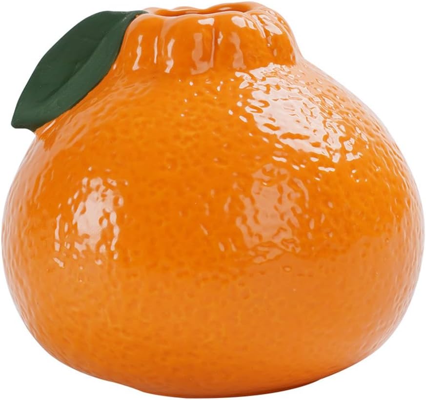 LOGOFUN Orange Flower Vase Ceramic Orange Shaped Floral Vase Desktop Ceramic Hydroponic Plant Vessel for Home Office Tabletop Decoration