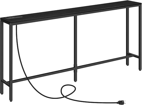 MAHANCRIS Console Table with Power Outlet, 63" Narrow Sofa Table, Industrial Entryway Table with USB Ports, Behind Couch for Entryway, Hallway, Foyer, Living Room, Black CTHB16E01