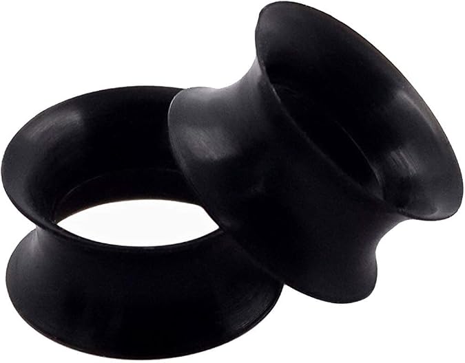 Black Ultra Thin Silicone Ear Skin Flexible Double Flared Flesh Tunnel Expander Stretching Gauge Earlets Plug Gauges Hollow Piercing 2G-1/2