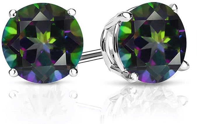 Madam Matmazel Mistik Topaz Gümüş Kadın Küpe, 925 Ayar, Elmas Kesim, Mystic Topaz