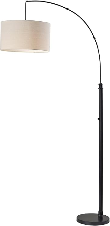Adesso Arc Floor Lamp with Stylish Black Finish and Oatmeal Linen Drum Shade Modern Accent Lighting for Living Room, Bedroom or Reading Corner, 75.5 Tall