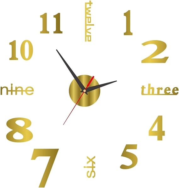 DIY Wall Clock Silent Frameless Wall Clocks Battery Operated 15.7 Inch Gold Acrylic Wall Clock Sticker Modern Wall Clocks for Living Room Kitchen Bedroom Office (S)
