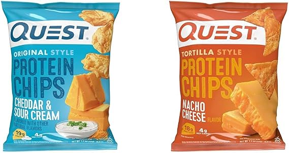 Quest Protein Chips Bundle - Cheddar & Sour Cream (Pack of 12) and Nacho Cheese Tortilla Style (Pack of 12)