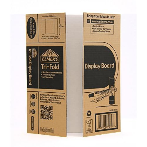 Elmers Tri-Fold Display Board, White, 14x22 Inch