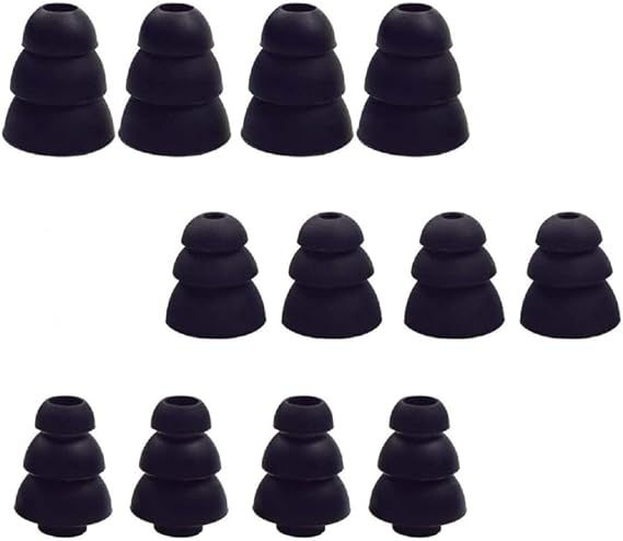 12 Pairs Triple Flange Ear Tips, Eargels, Noise Cancelling Earpads Eartips Gels Bud Compatible with Inside Diameter 4mm-5mm Earbuds(Inner Hole 4mm), 24Pcs, S/M/L, Black 431b12p