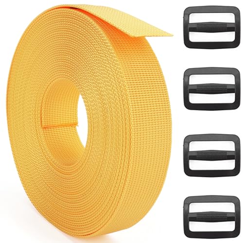 2 Inch Nylon Webbing Strap with Plastic Tri-Glide Slide Clips, 10 25 50 Yards Heavy Duty Nylon Strapping for Indoor or Outdoor Gear, DIY Crafting, Repairing