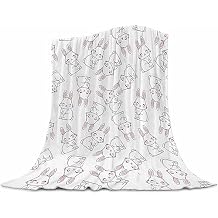 Bunny Blanket for Girls Boys 40"x50" Hand Drawn Rabbit Flannel Fleece Throw Blanket for Classroom Nap Couch Bed Sofa Car, Cute Fuzzy Blanket for Kids Toddlers Adults