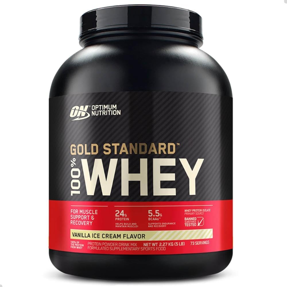 Gold Standard 100% Whey Protein, Vanilla Ice Cream, 5 lbs 2.27 kg Genuine US Manufacturer