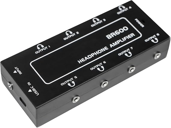 8-Channel Stereo Headphone Amplifier Mini Earphone Splitter with Type-C 5V Input and 3.5mm Headphones Output