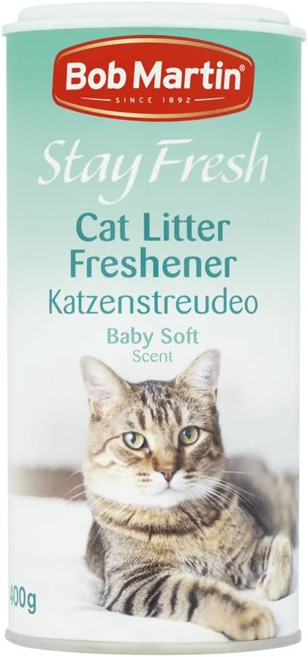 4 x Bob Martin Stay Fresh Cat Litter Freshener Baby Soft Powder Scent 400g