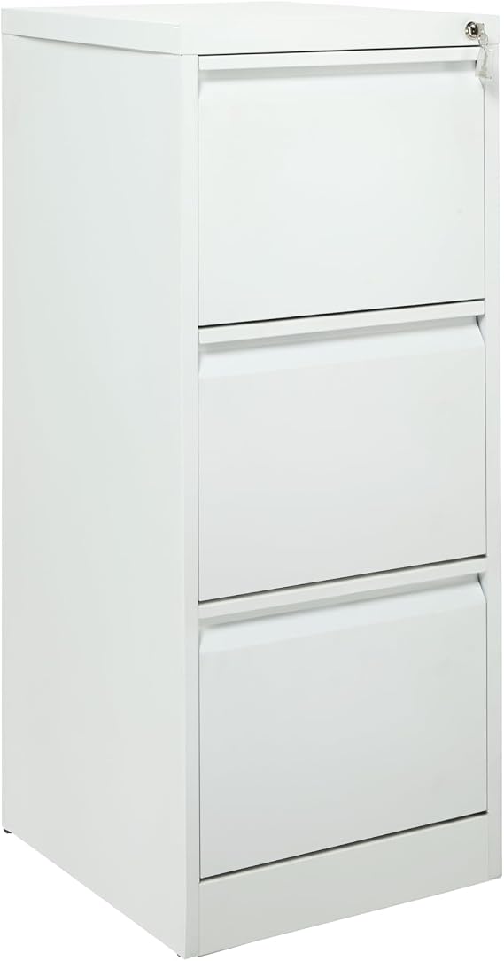The Workplace Depot Filing Cabinet – Lockable 2, 3 or 4 Drawer Steel Storage Unit in Black, White or Grey with Adjustable Hanging Rails, Space-Saving Organiser for Home & Office (White, 3 Drawer)