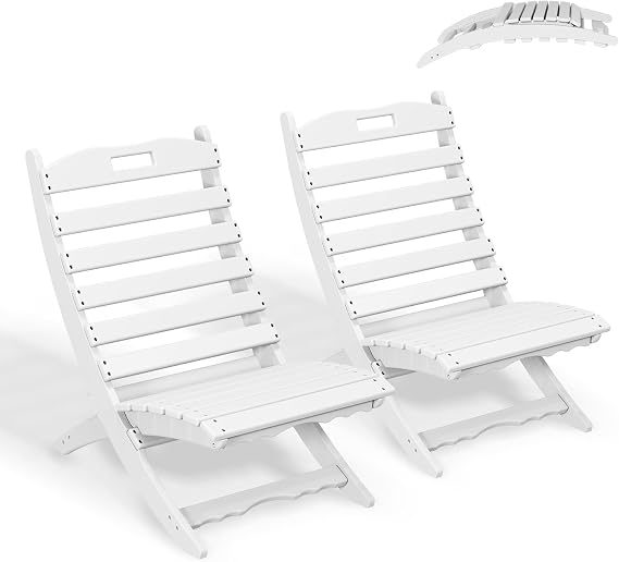 GREENVINES Folding-Xavier-Adirondack-Chairs Set of 2, HDPE Plastic, White