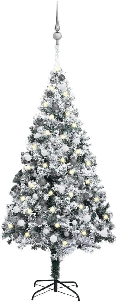 Artificial Christmas Tree White Christmas Tree,Christmas Trees,Flocked Christmas Tree,prelit Christmas Tree,Xmas Tree,with LEDs&Ball Set Green 82.7" PVC