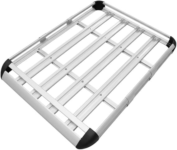 Holdonelight Aluminium Roof Rack Basket Tray - 130 x 100 cm Heavy Duty Cargo Carrier with Adjustable Bars & Aerodynamic Wind Fairing, Universal Luggage Holder for Car, SUV, Truck (Silvery)