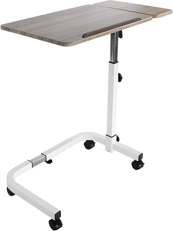 KMINA Overbed Table with Wheels, Tilting Hospital Bed Table, Wood