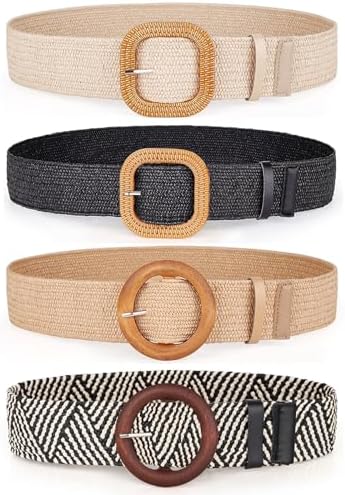 Rrwin Rattan Straw Raffia Summer Belts for Women 2026 Elastic Stretch Woven Waist Wide Band