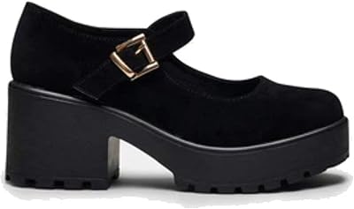 Womens Platform Mary Jane Pumps SuedePatent Leather Block Heel Round Toe Oxfords with Buckle Strap Formal Dress Shoes