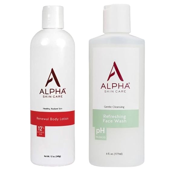 Alpha Revitalizing Body Lotion with 12% Glycolic AHA, 12 Fl Oz and Refreshing Face Wash, 6 Fl Oz