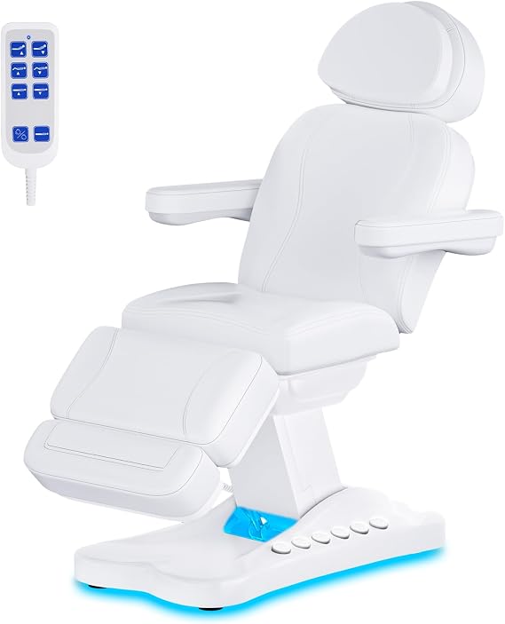 Fully Electric Lift Massage Table for Estheticians, Professional Facial Bed with 200W Motor, Adjustable Backrest, Body Waxing Table, Heavy-Duty 550lbs Capacity (White)