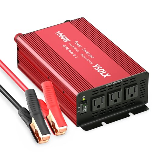 YSOLX 1000W Power Inverter 12v to 110v, DC to AC Converter with 3 AC Outlet, 1000 Watt Inverter for 12v TruckRvCampingHomeEmergency Power