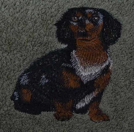 Bath Towel Set with Embroidered Dachshund Dog - Beige
