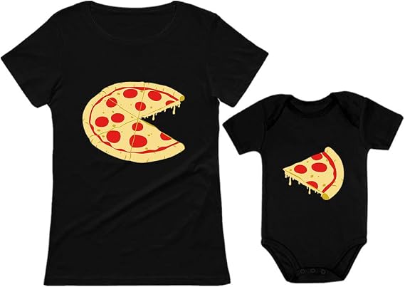 Tstars Pizza Pie & Slice Baby Bodysuit & Women's T-Shirt Matching Set Mom & Baby Set