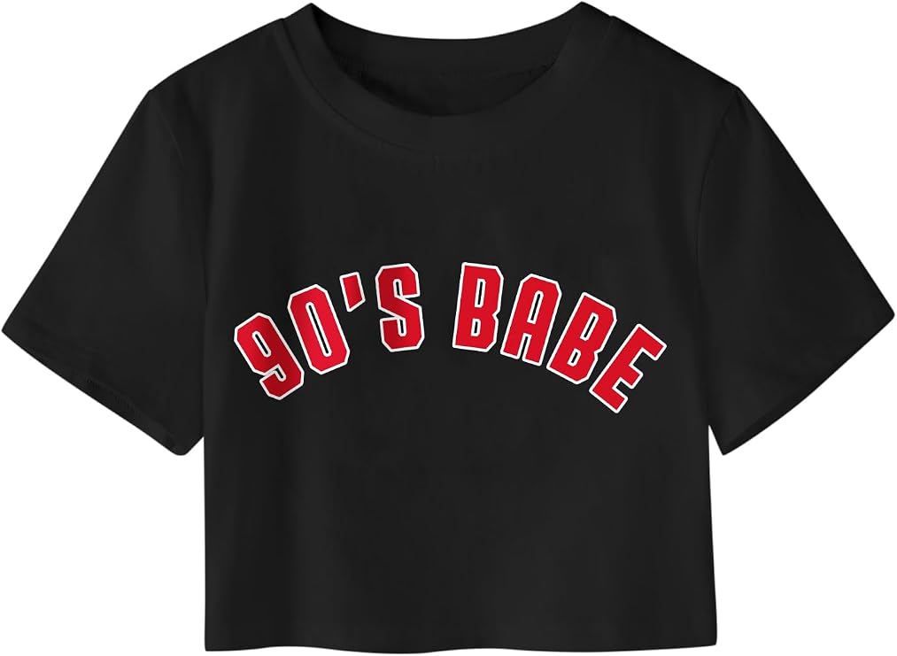 Girls Crop Top 90s Babe Graphic Tees Casual Crewneck Short Sleeve Shirts Cute Summer Tops