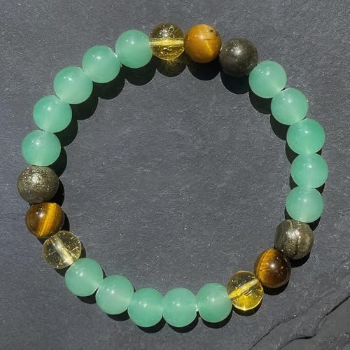 Money Attraction Bracelets for Women Men Attracts Wealth Money Tigers Eye Chalcopyrite Dongling Jade Crystal Natural Stones Gemstones Elastic Healing Yoga Beads Bracelet Jewelry Spiritual Gift
