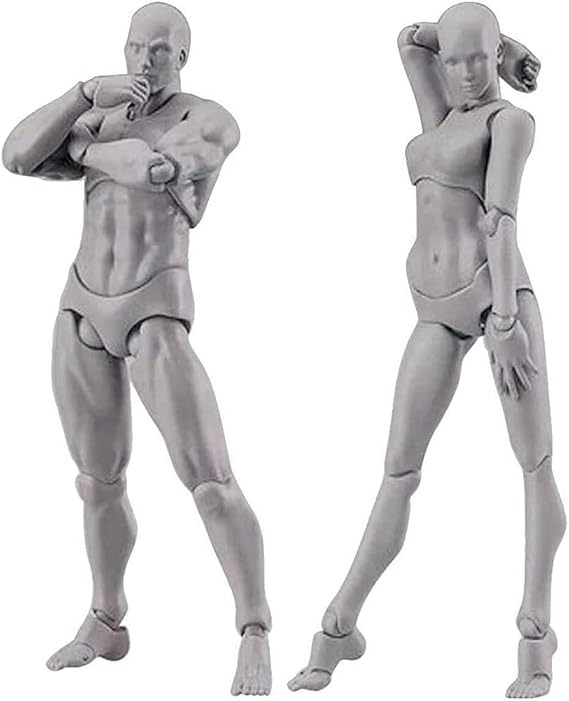 Body Doll, Artists Manikin Blockhead Jointed Mannequin Drawing Figures Male+Female Set (Grey)