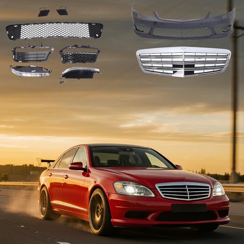 CAREONLINE New Black S63S65 AMG Style Front Bumper  Grille with Daytime Running Lights Compatible with Mer-ce-d-es Be-nz S Class W221 2007-2013 S350 S550 S600 OL-BR022X83250908