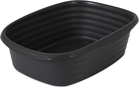 Small Open Cat Litter Box, Black Plastic, 14.3 x 11 x 4 Inches, Space-Saving Design