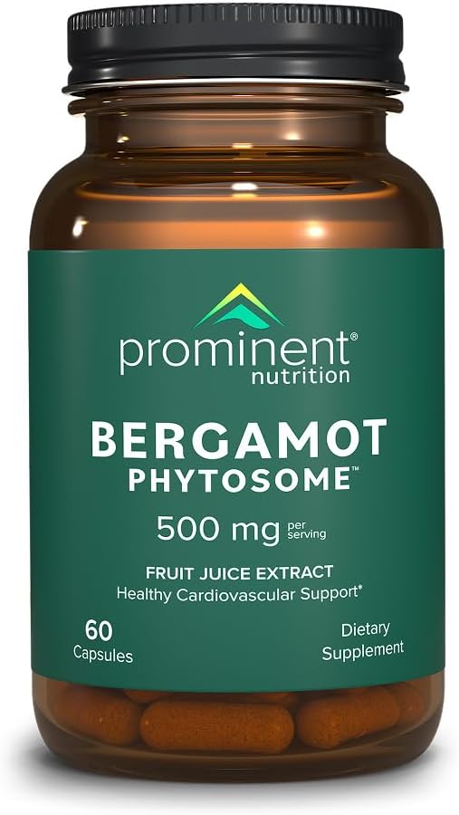 Prominent Nutrition Bergamot Phytosome, Clinically Researched Vazguard Citrus Bergamot Extract for Cholesterol and Heart Health Support, Enhanced-Absorption Supplement, 500 mg, 60 Capsules