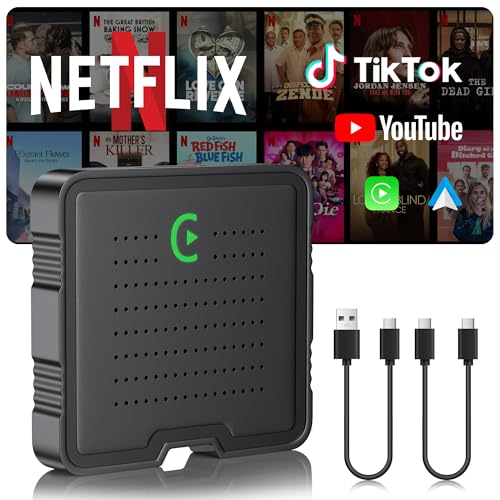 2-in-1 Wireless CarPlay Adapter for Streaming NetflixYouTubeTikTokTF Card, 2025 Magic Video AI Box & Android Auto Dongle, Plug & Play, Fit with iPhone 8iOS10Android 11