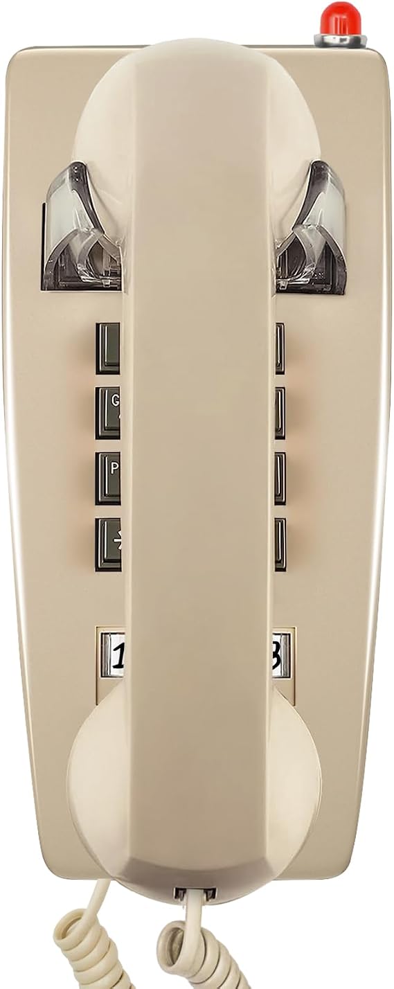 Retro Wall Phones for Landline with Mechanical Ringer Corded Telephone Wall Mounted with Indicator Waterproof Old Style Landline Phones for Home Kitchen, Beige