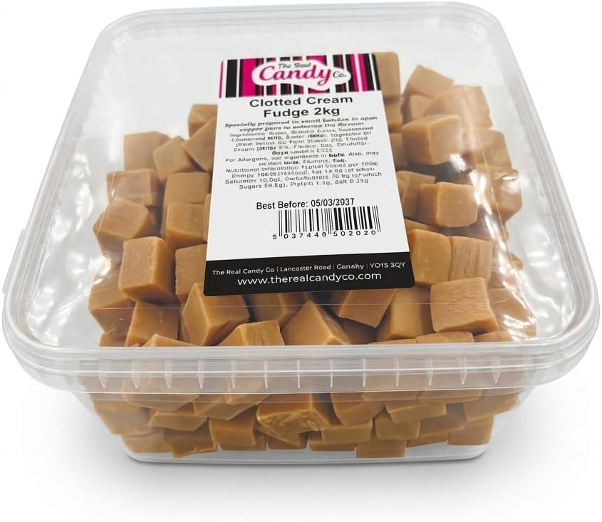 The Real Candy Co Clotted Cream Fudge 2kg Pieces Resealable Tub | Traditional Creamy Confectionery for Gifting and Sharing