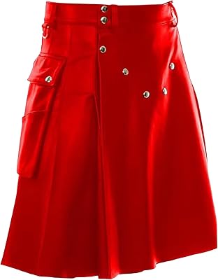 Mmoneyake Men Scottish Kilt Faux Leather Gothic Kilt Scottish Style Sport Utility Kilt Scotland Pleated Skirts Wedding Kilts