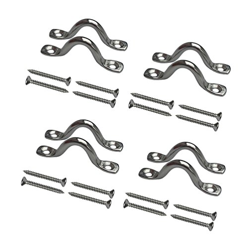 8 Pcs Stainless Steel 38 Pad Eye Straps for Bimini Boat Top with 16 Pcs Screws, Kayak Deck Loops Tie Down